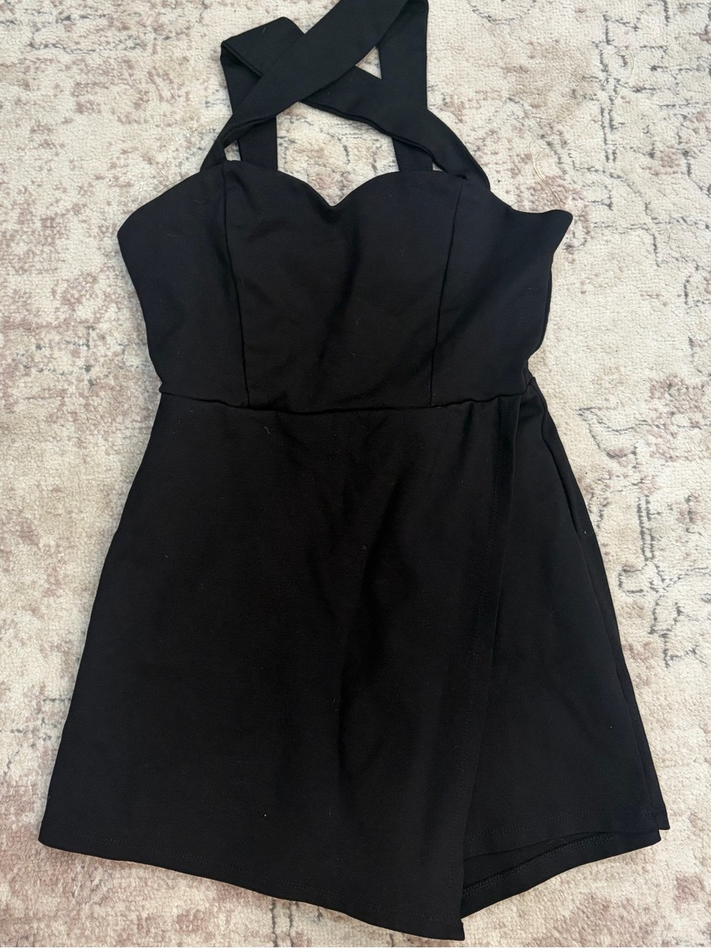 Fashion Nova Black Cross-Strap Skort Romper